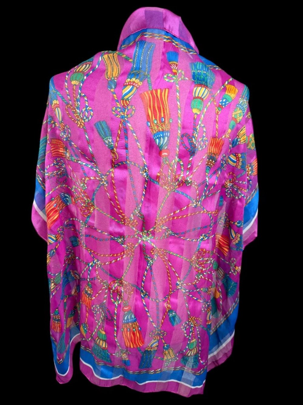Vintage 90 Burdines of Fl Square Scarf  Colorful Tassel Print Retro Preppy Italy
